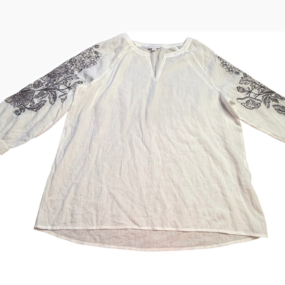 Pure Jill Lightweight Cotton Embroidered V-Neck Tunic Top Size Large Tall Boho - Picture 10 of 10